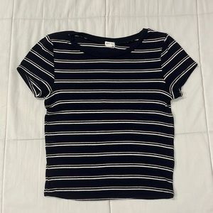 Garage Navy Blue Pink/White Striped Ribbed Tee